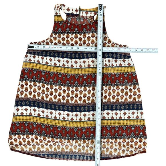 Pink Rose M Colorful Boho Tank Top Geometric Print A-Line Chiffon Red Blue Gold - Picture 7 of 7